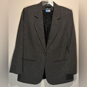 Sag Harbor- Vintage Grey Wool Blend 1 Button Shoulder Pads Lined Blazer Size 10